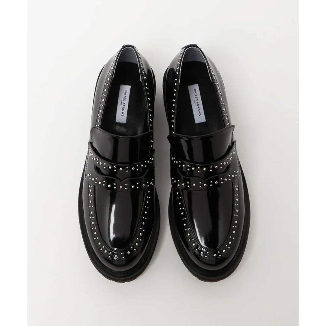 値下げ 新品 UNITED ARROWS スタッズ ローファー ブラック35h - メルカリ