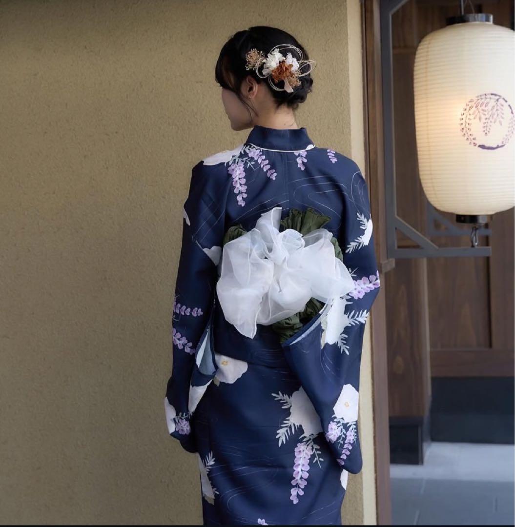 ネイビー花柄浴衣・帯セット SOUBIEN（創美苑） 浴衣セット 3点セット（浴衣/帯/下駄） ボヌール