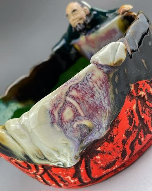 希少】隅田焼 高浮彫人物立体造形焼物 明治期 ボウル トレイ 深皿 井上