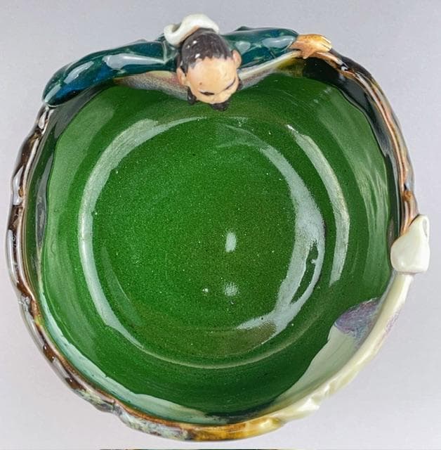 希少】隅田焼 高浮彫人物立体造形焼物 明治期 ボウル トレイ 深皿 井上