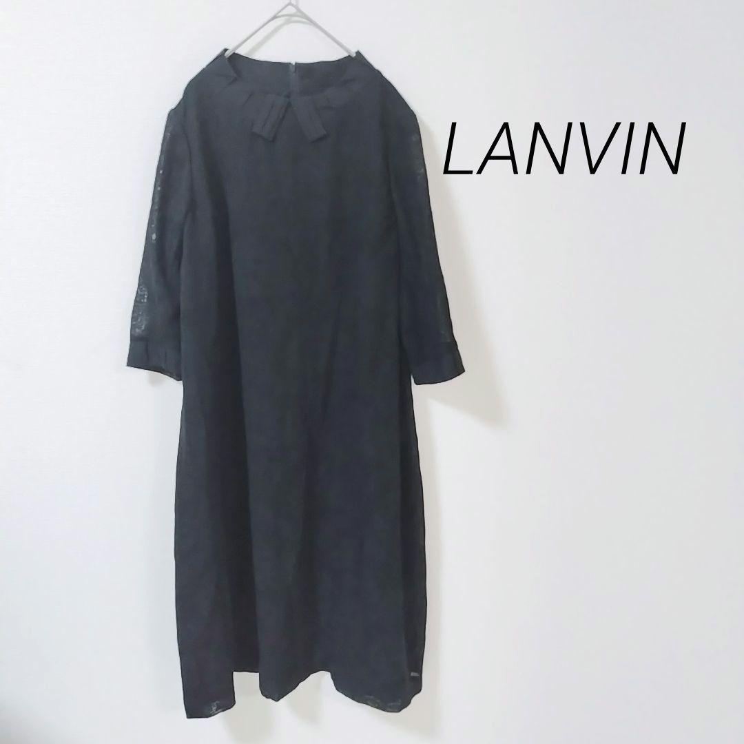 2.08 ランバン 七部袖 ロング ワンピース 透け感 高級感 フォーマル 七分袖総シアーレースロングワンピース｜結婚式パーティのレンタル