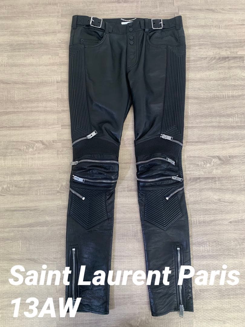 Saint Laurent Paris 13AWレザーバイカーパンツ ほぼ未使用 - メルカリ