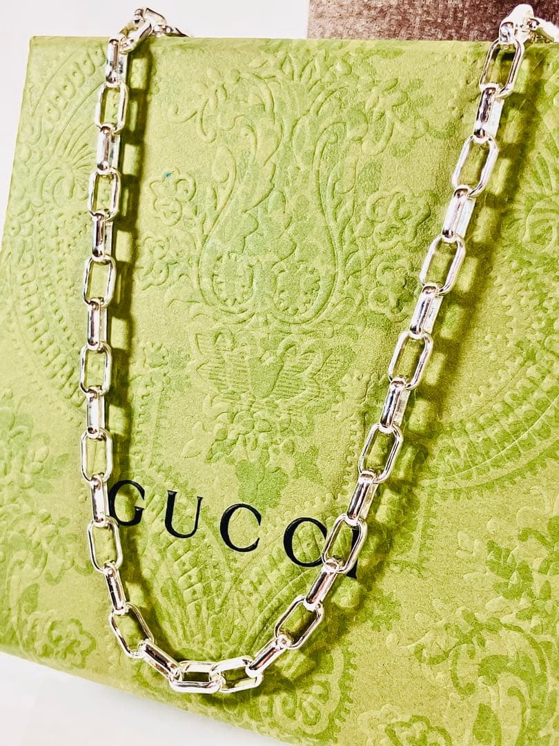 超美品】GUCCI レクタングル チェーン ネックレス 男女兼用 SV925