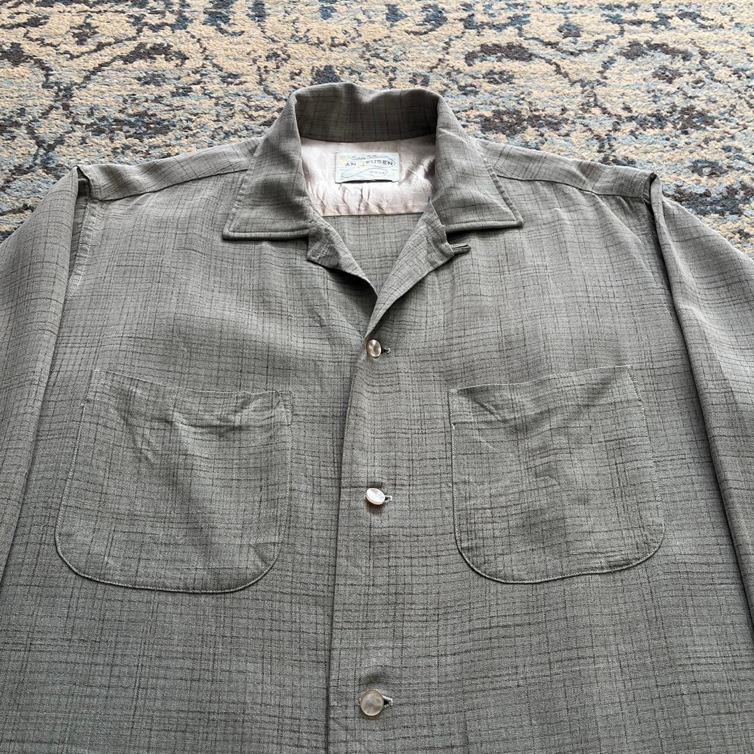 60s レーヨン シャツ カスリ オープンカラー 検 50s 40sヴィンテージ