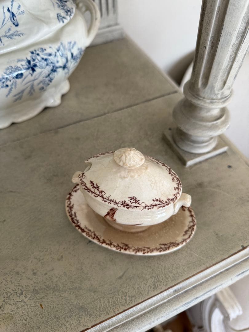 フランスアンティーククレイユモントローSYLVAミモザシリーズ小鳥柄