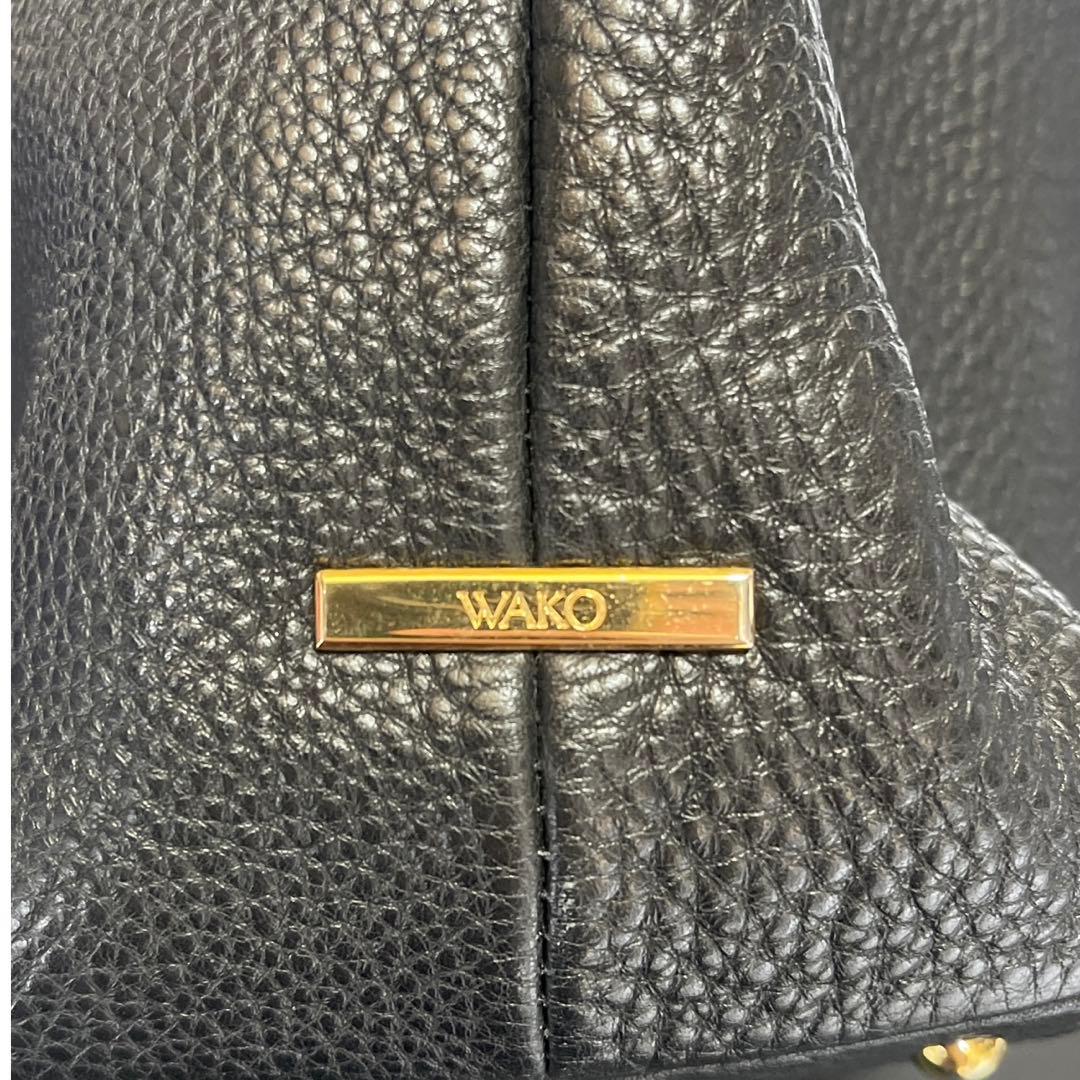 美品】WAKO ワコウ 銀座和光 シボ革 レザー ブラック ハンドバッグの