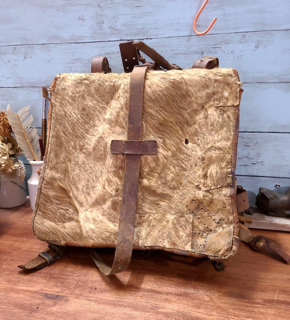 日本陸軍 明治 大正時代 初期型 毛皮付 背嚢 リュック ランドセル型 木