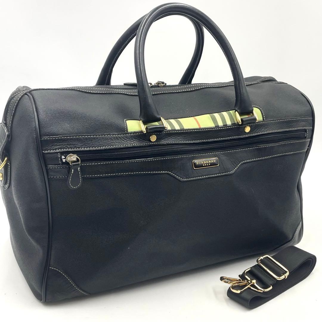 バーバリーゴルフ ボストンバッグ ノバチェック 2way 大容量 ブラック BURBERRY GOLF(バーバリーゴルフ) ノヴァチェック レザー ボストン