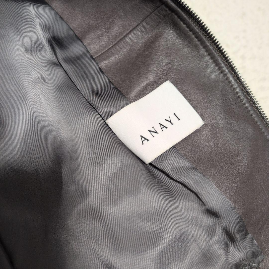 ANAYIアナイ 白タグ 羊革ラムレザー ノーカラージャケット グレー 38M