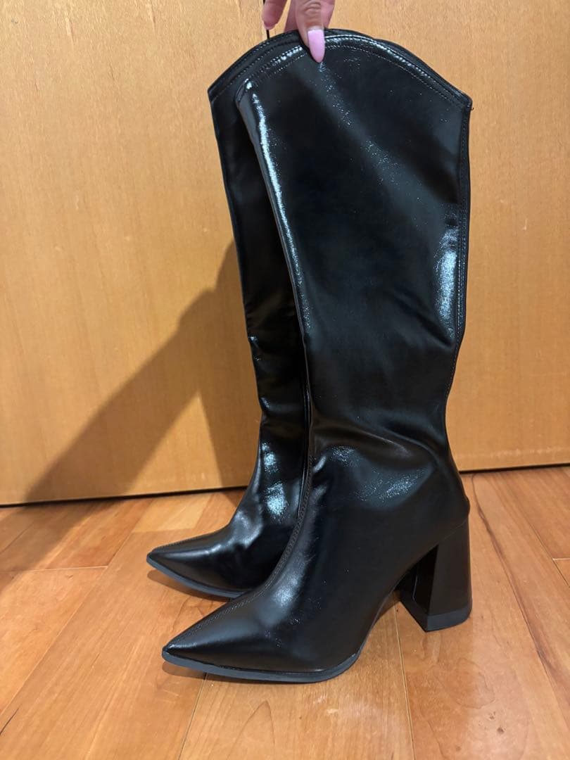 ブラック ロングブーツ 37サイズ - メルカリ