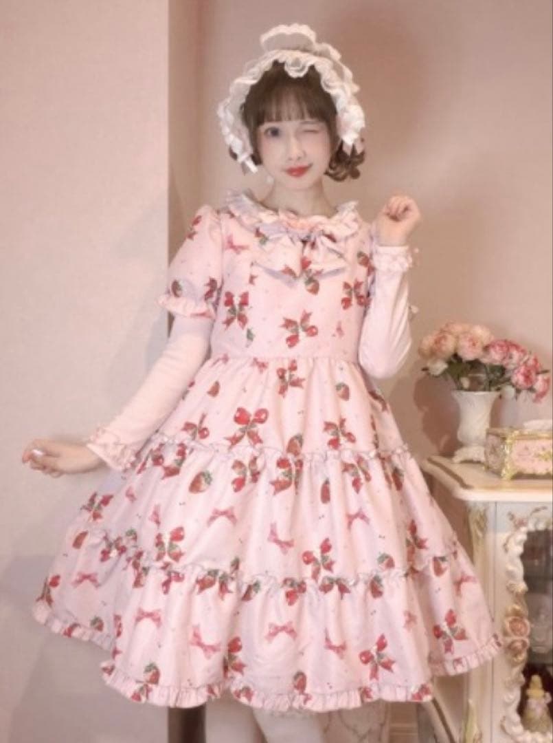 アベイル マジョレッティ まゆろん 苺柄 リボン ワンピース 4Lピンク