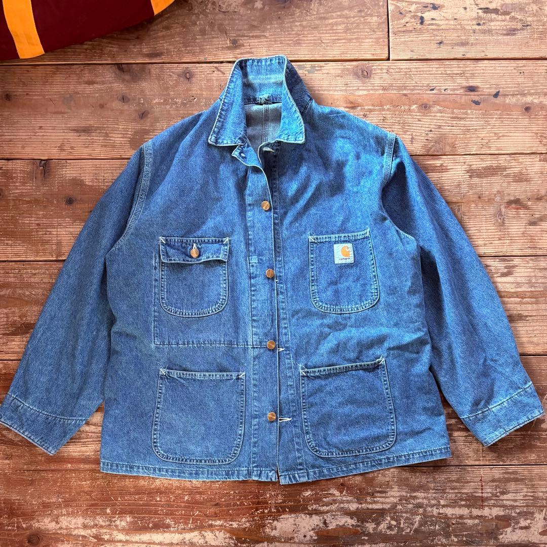 カーハートデニムカバーオール 80年代星タグ期 USA製美42洗い加工