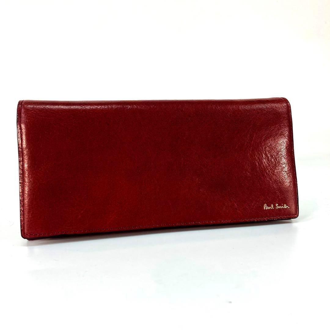 高級レザー◇ 新品 ポールスミス 長財布 ワインレッド 赤 メンズ