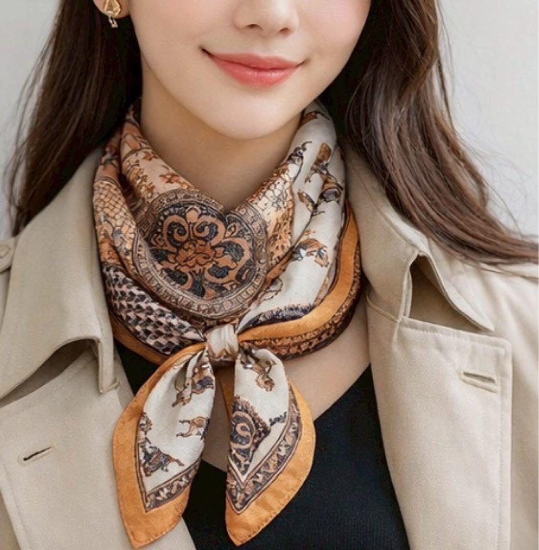 パッチワーク スカーフ 馬模様 ファッション シルクスカーフ 式典 卒業