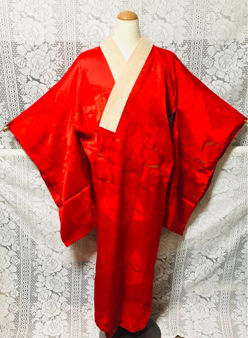 アンティーク】長襦袢 正絹 古布 鶴 雲 金箔 和装 難あり - メルカリ