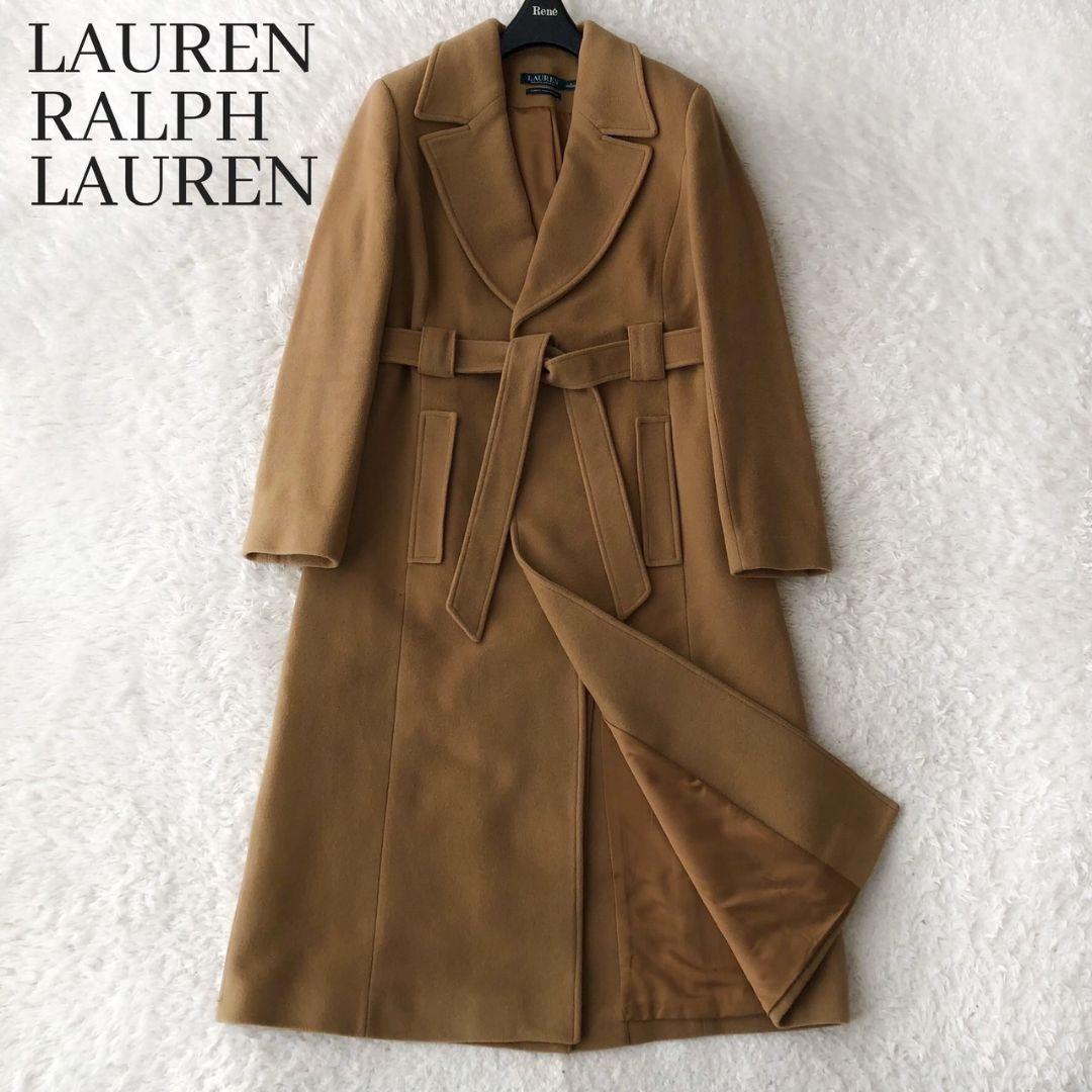 ローレンラルフローレン ガウンコート ロング ベルト キャメル カシミヤ M ローレンラルフローレン カシミヤ混 ロングチェスターコート キャメル