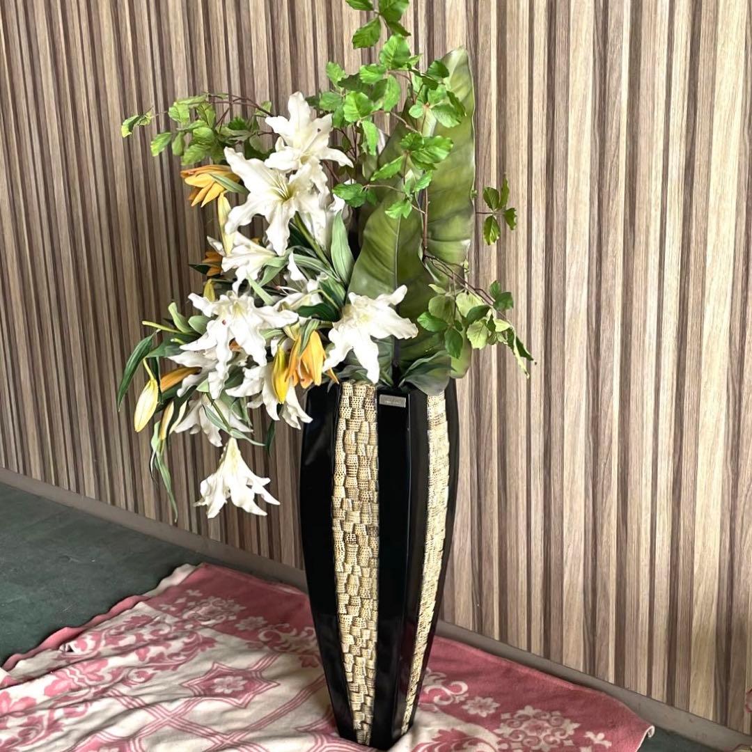 エミリオ・ロバ】 特大 アートフラワーアレンジメント 花器付き ユリ