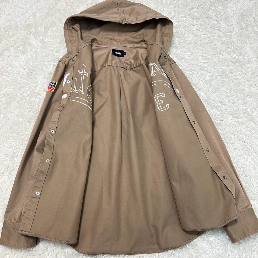 STUSSY 35thベースボールジャケット ベージュ L フード コットン