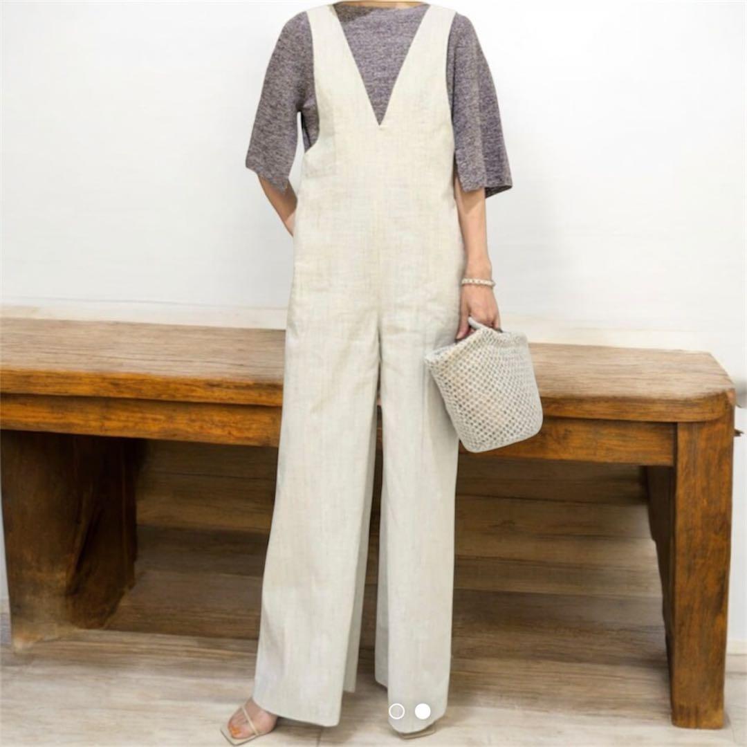 デプレ 24春夏 リネンナイロンストレッチ Vネックサロペット 完売品
