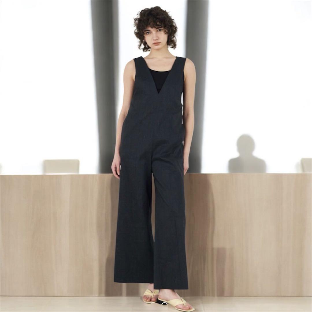 デプレ 24春夏 リネンナイロンストレッチ Vネックサロペット 完売品