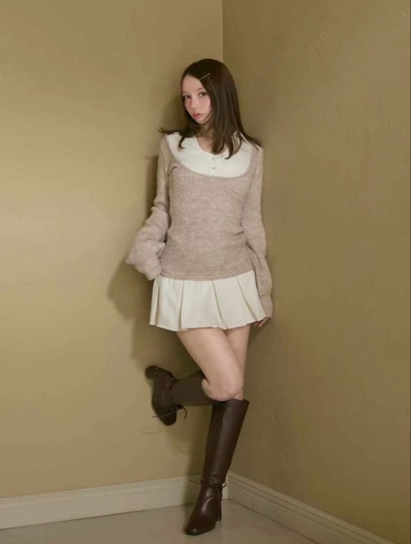 正規品ANDMARY Demi layered mini dress beige - メルカリ