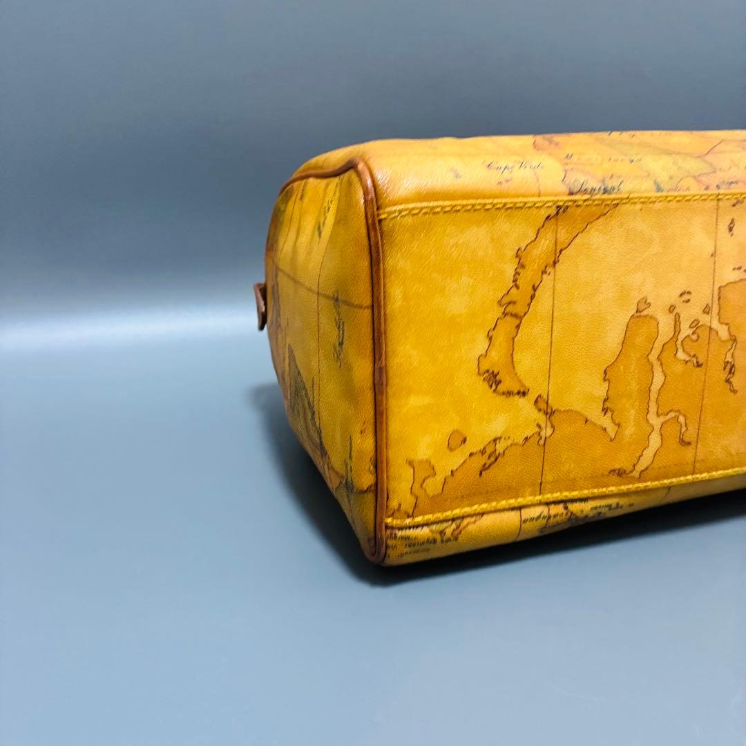 プリマクラッセ 世界地図柄 PVC×レザー ハンドバッグ ミニボストン