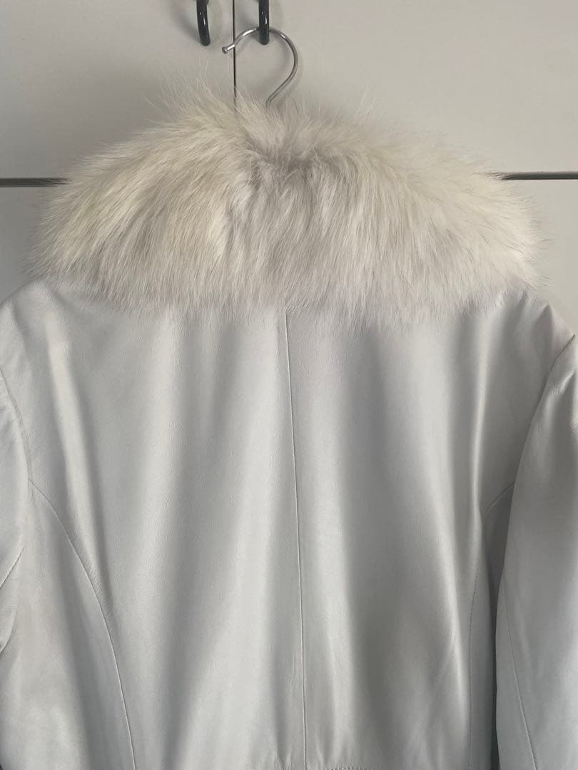 BALMAIN バルマン フォックスファー付 羊革 レザーコート 白 M BALMAIN M