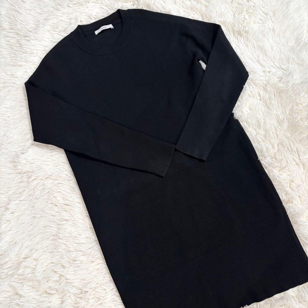 ✨UN3D. ✨レーヨン 長袖ニット ワンピース ブラック黒 36 アンス