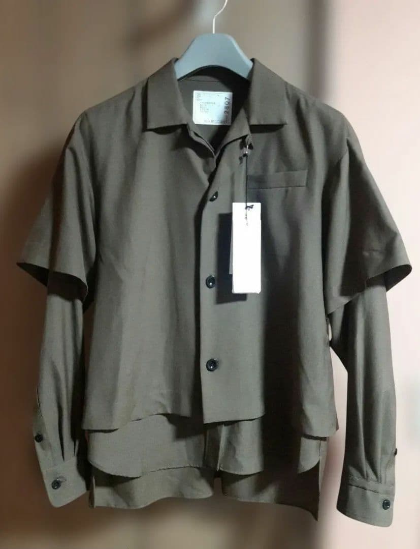 サカイ sacai Suiting レイヤード 長袖シャツ カーキ サイズ1 ◇関税込◇*sacai* コットンブレンド レイヤード シャツ (sacai/シャツ