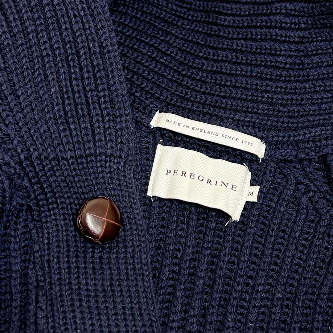 ペレグリン メリノウール ショールカラー カーディガン ゆったりM 紺