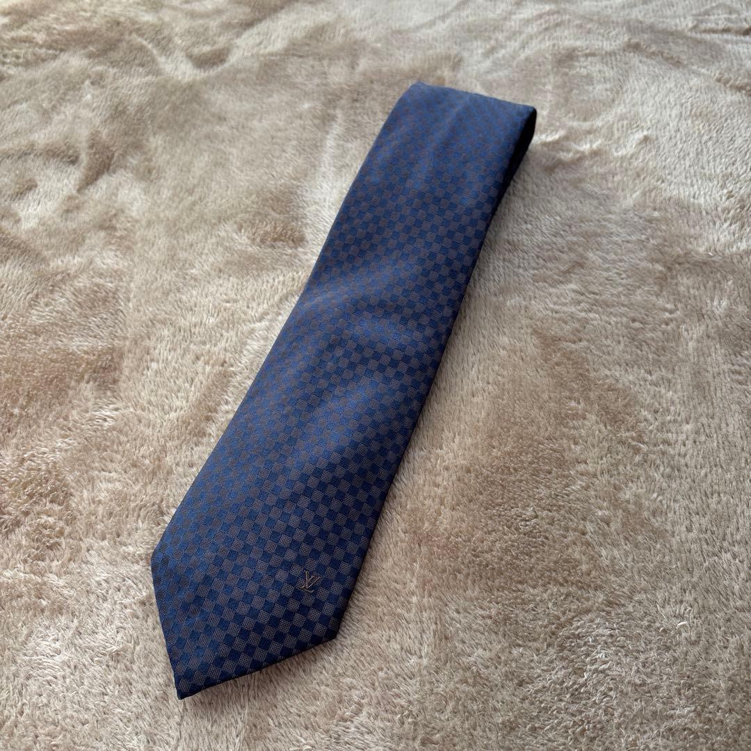 Louis Vuitton ネクタイ ブラックネイビー✖️ブラウン チェック柄
