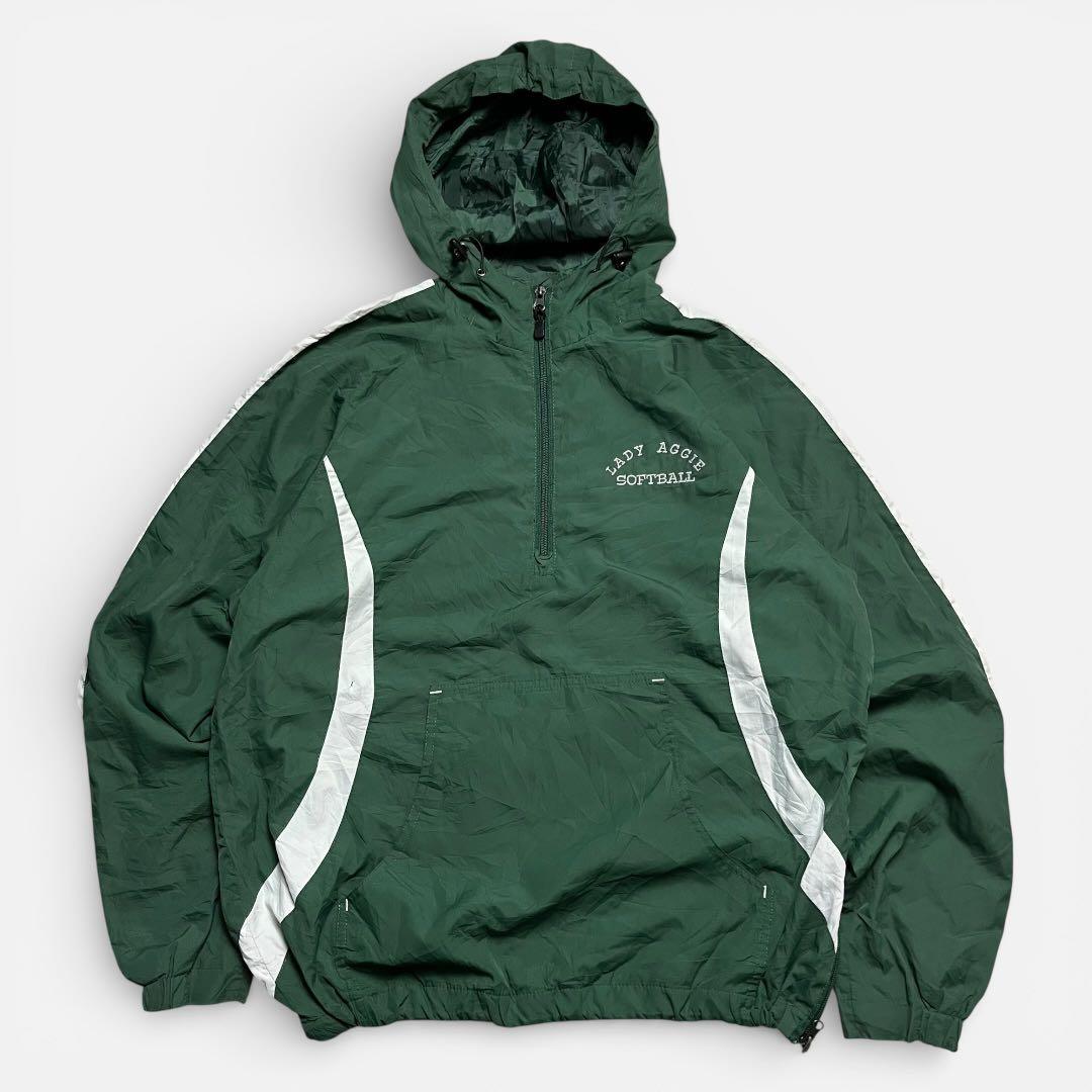 90s Sport-tek アノラックパーカー グリーン チーム刺繍 一点もの