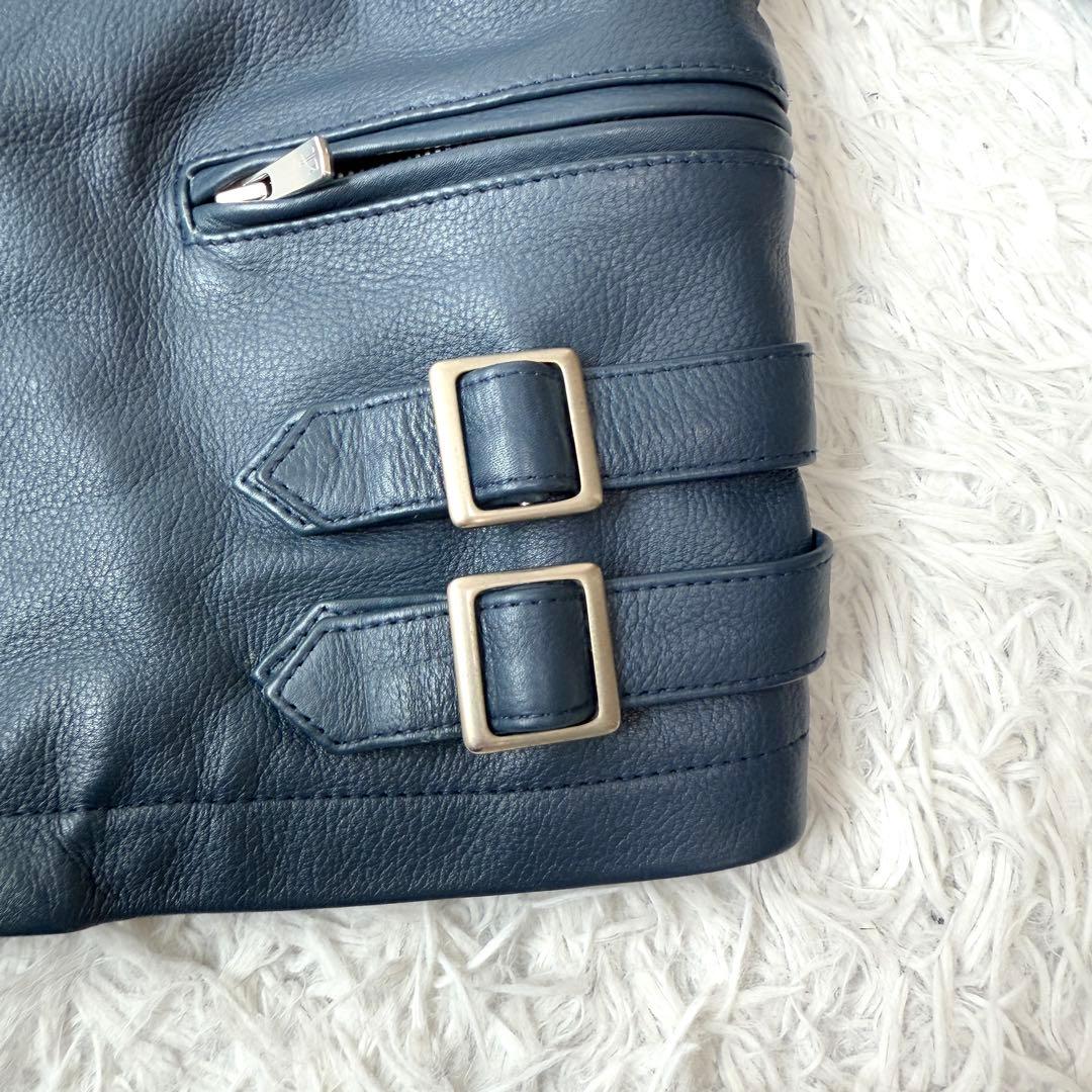 美品✨】NO ID. 牛革 ダブルライダースジャケット レザー ネイビー×赤