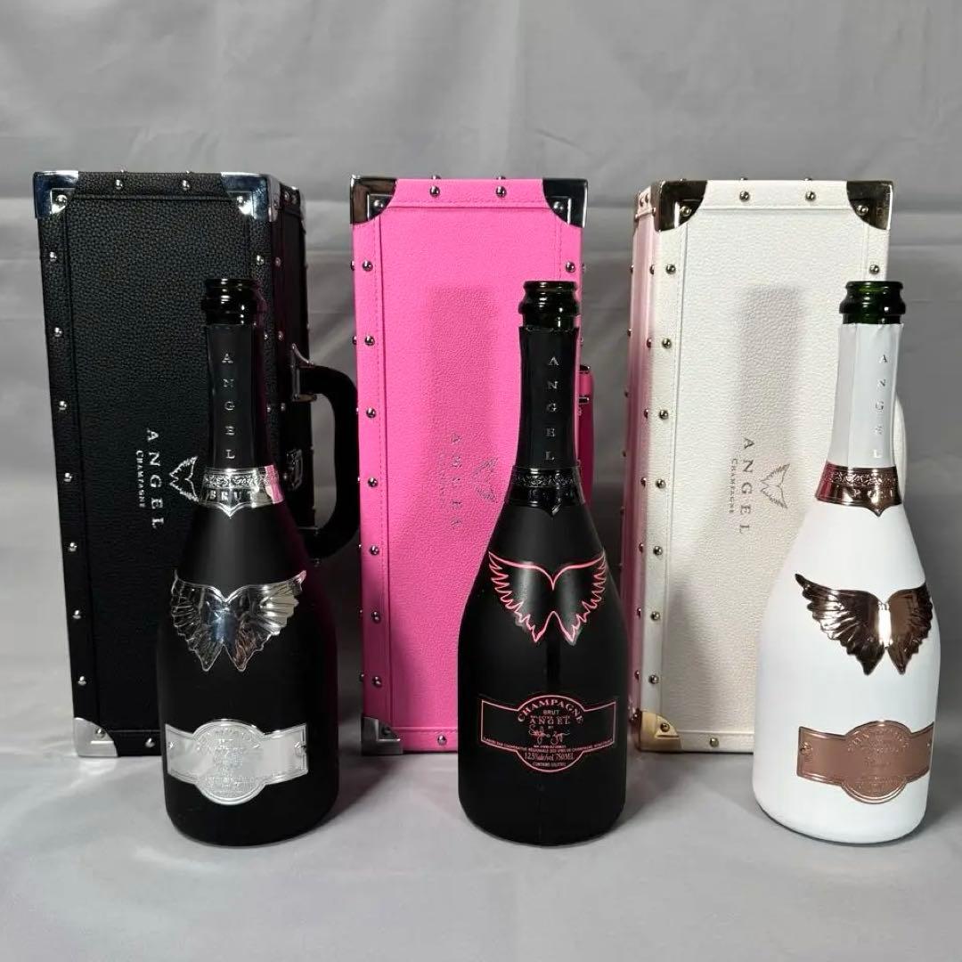 ANGEL エンジェル シャンパン 空箱 空き瓶3本セット 黒 ピンク 白