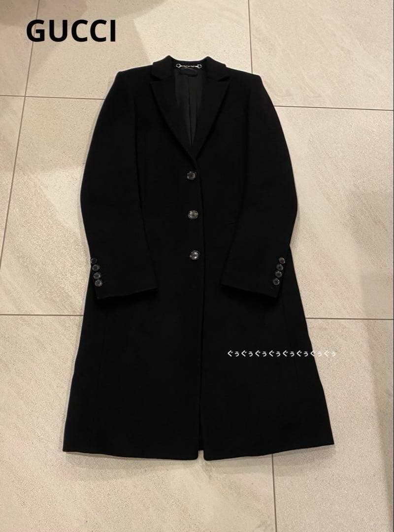 極美品 GUCCI ブラック チェスターコート ロング丈 40 グッチ 黒