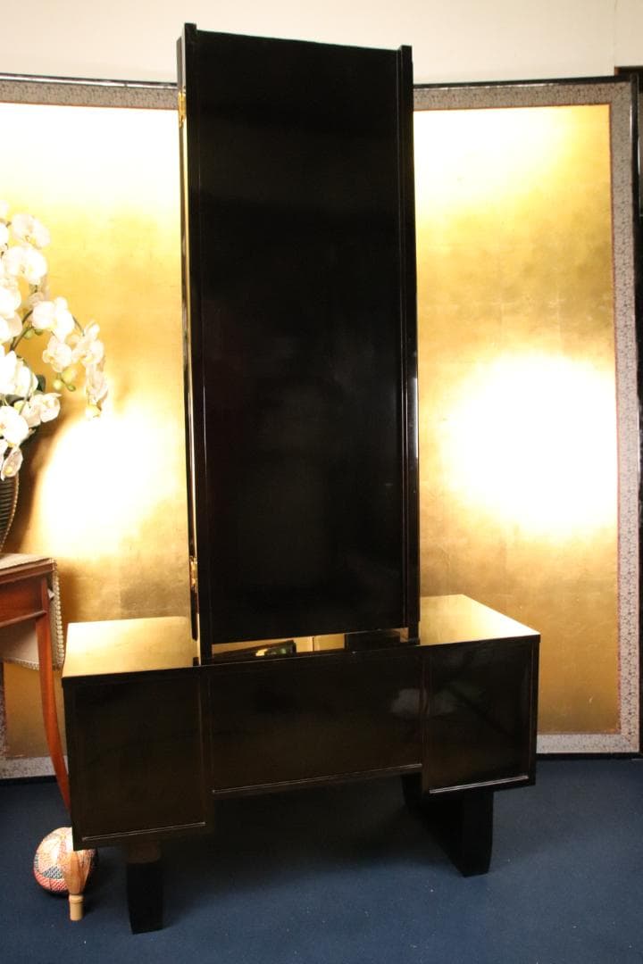 枝垂れ桜様専用、高級輪島塗 黒漆塗り 芍薬蒔絵 台 ドレッサ 三面鏡