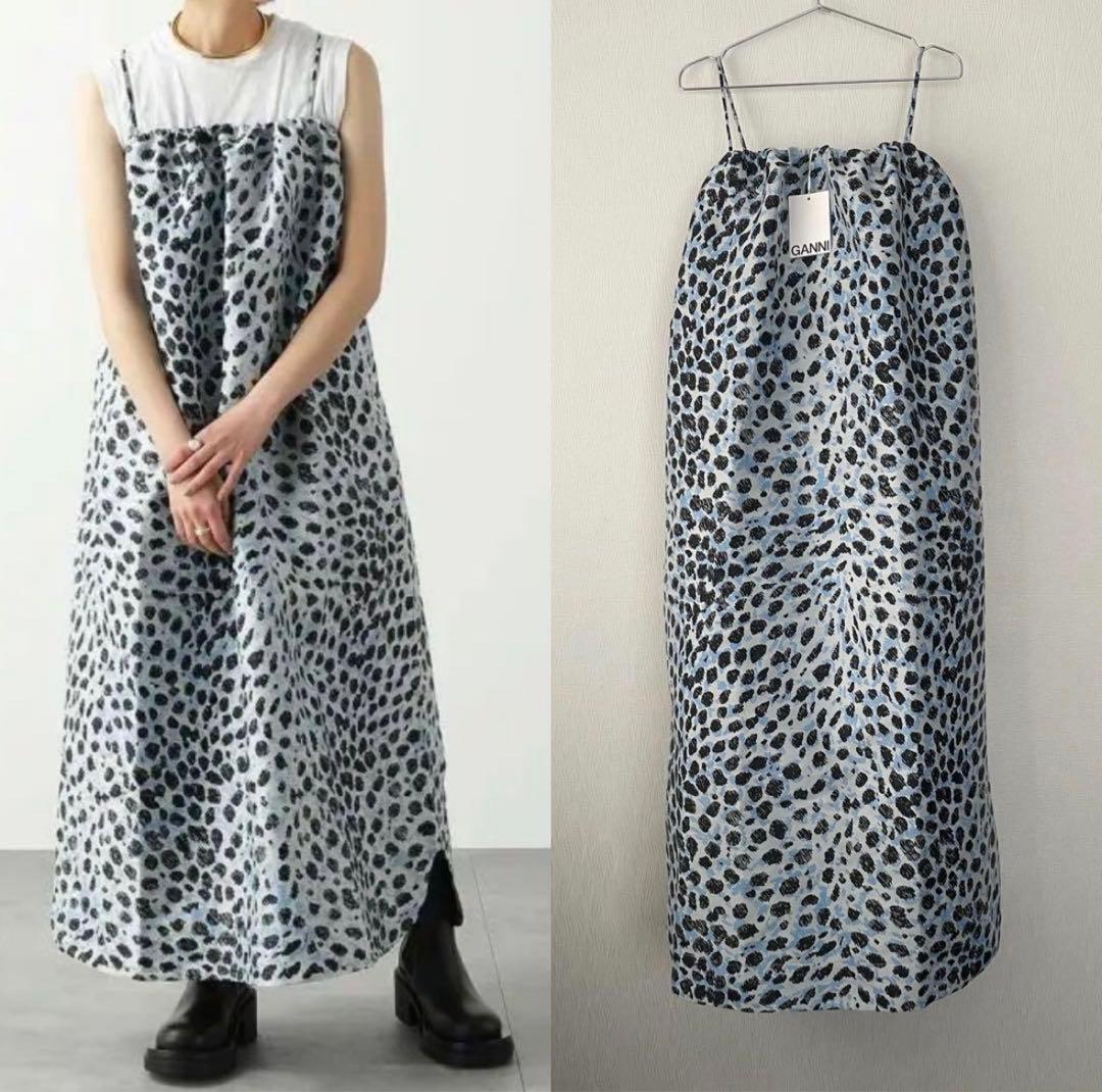新品】GANNI ガニー レオパード ジャガード ロングワンピース 36