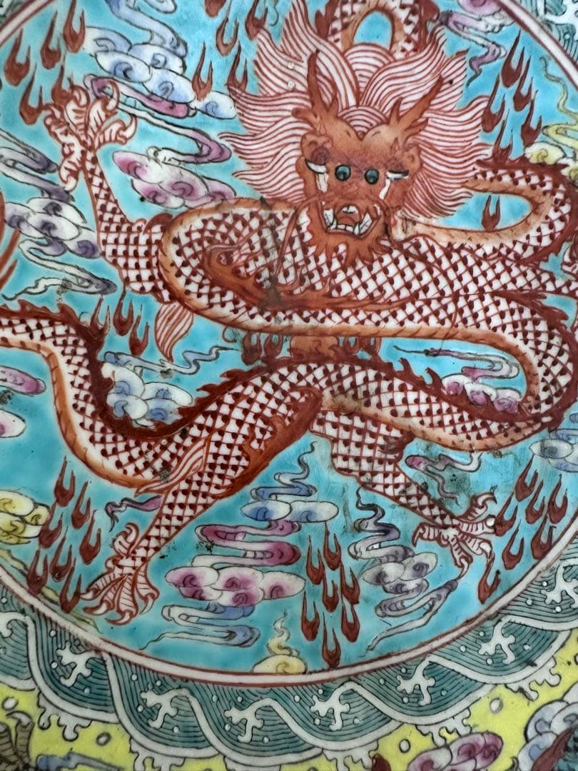 中国美術 龍図 乾隆年製 五彩 骨董品 巨大 民国から文化大革命時代