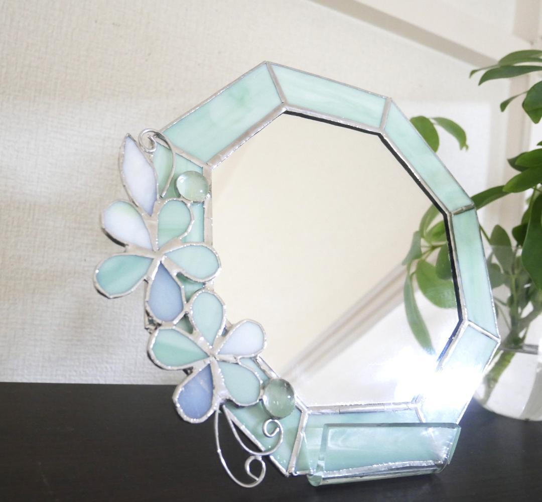 ✴︎:.。.エメラルドグリーンの八角形の鏡♪ （size20㎝/Max22㎝）