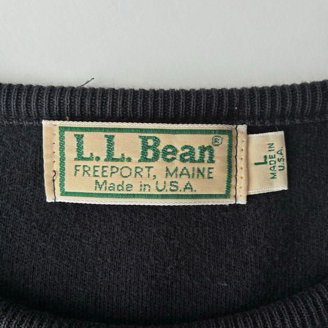 80s USA製 L.L.BEAN ブラック 黒 ハイゲージ コットン セーター