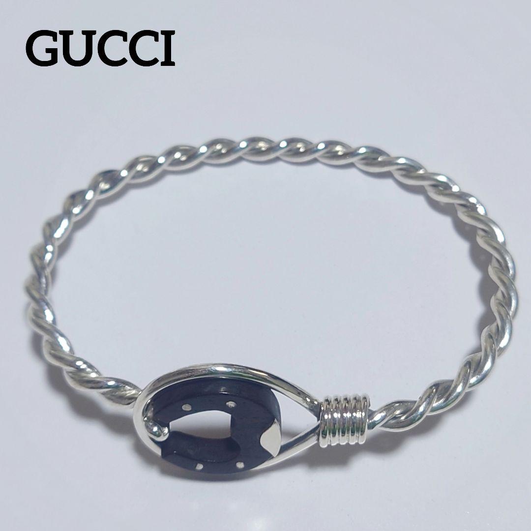 新品級 グッチ バングル エボニー ホースビット ツイストワイヤー 18号