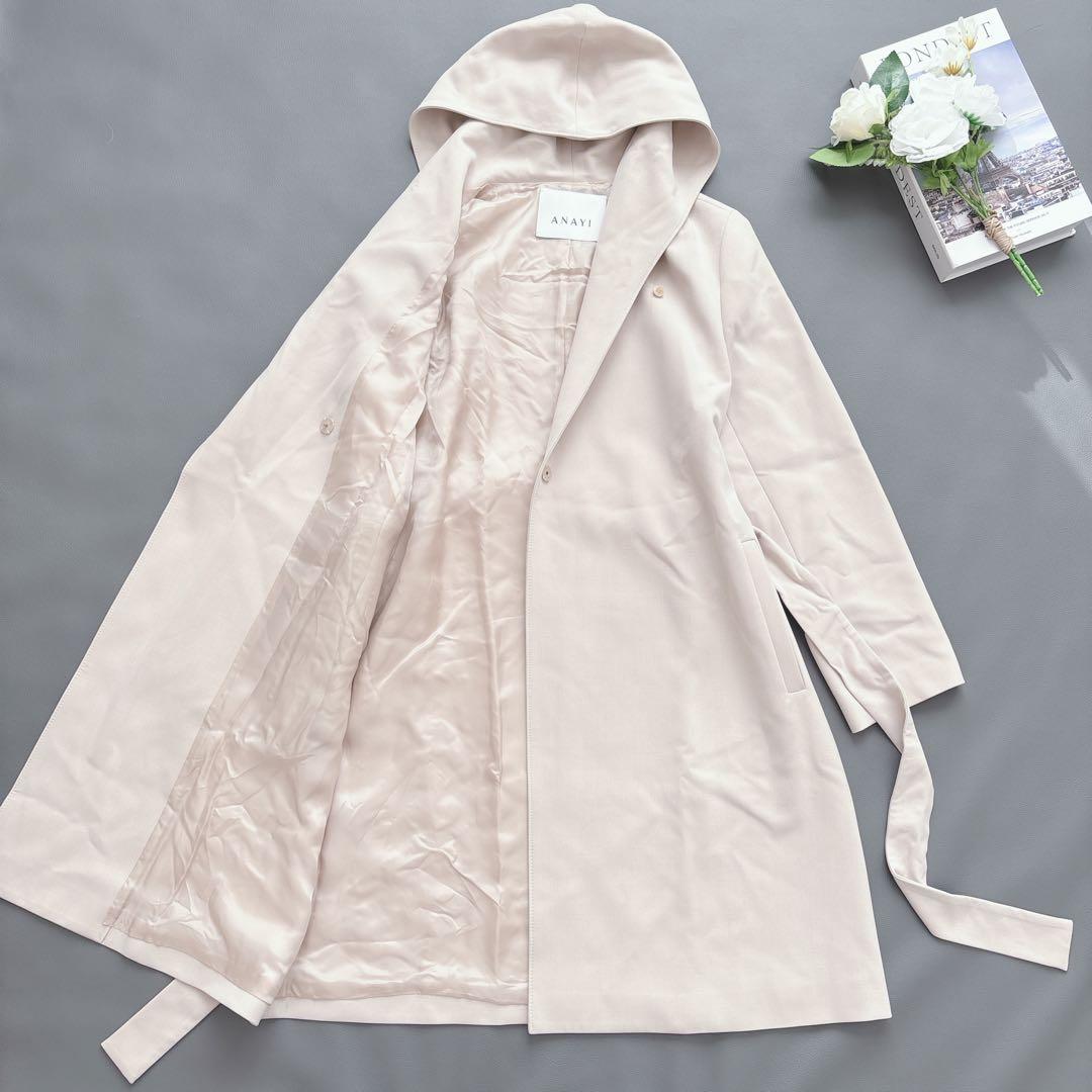 ANAYI ダブルクロス素材フードロングコート ベルテッド 現行タグ