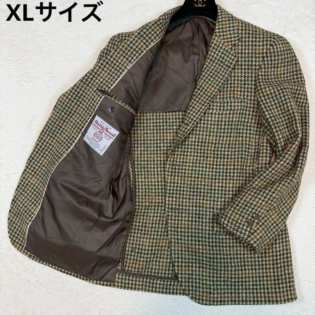 XLサイズ ハリスツイード テーラードジャケット 千鳥 マルチカラー