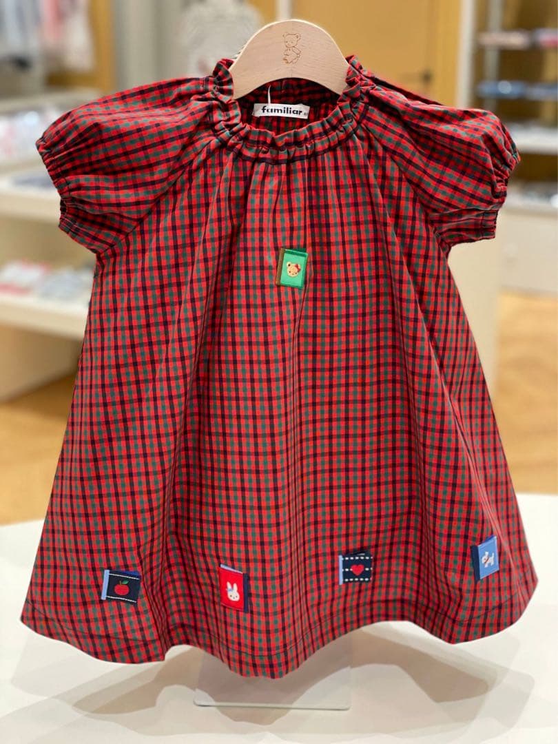 familiarファミリア　ワンピース　赤と緑のチェック 半袖　女の子　90cm sd2_9fb3a0297ed4ec20d628dd5dc1