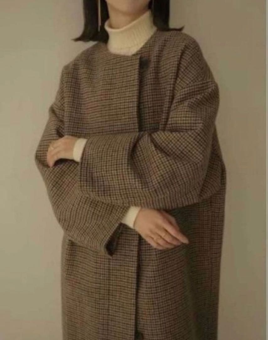 Eaphi no collar wool check coat - メルカリ