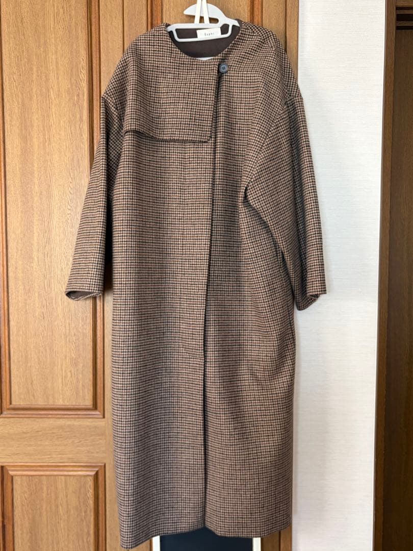 Eaphi no collar wool check coat - メルカリ