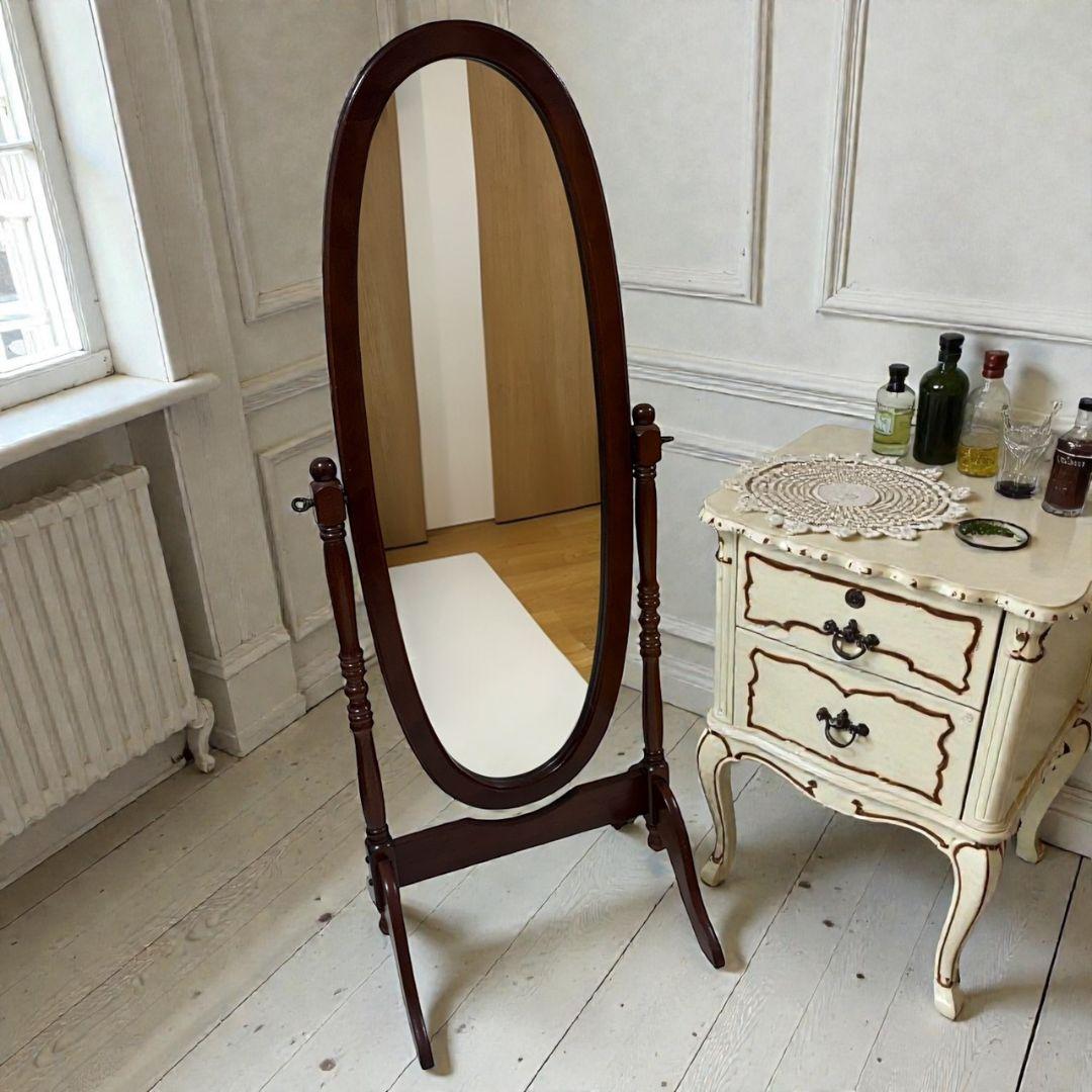 アンティーク オーバル型 ヴィンテージ レトロ スタンドミラー 木製 姿