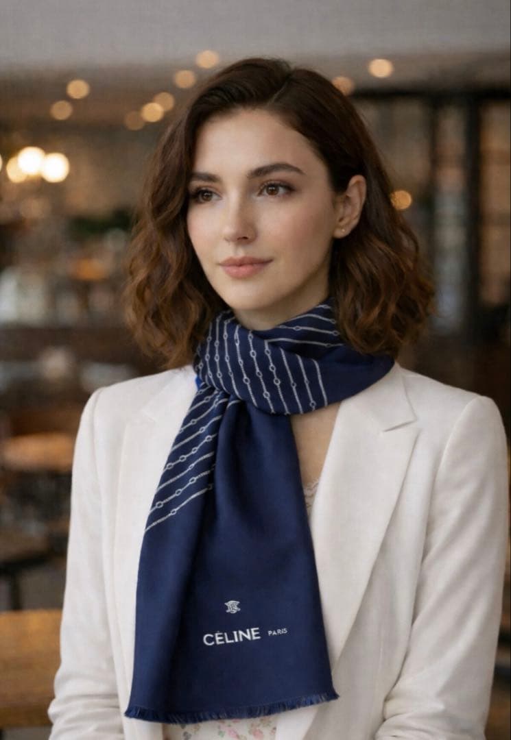 CELINE ⭐️シルクストール ネイビー オリオンフ マカダムロゴ