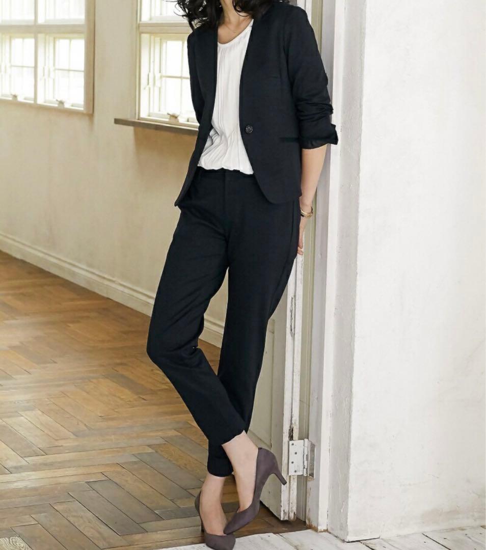 グリーンレーベルリラクシング ノーラペル　スーツ ネイビー　紺　入学式　卒業式 卒入園・卒入学】“オールインワン”できちんと感！今っぽく着映える新鮮