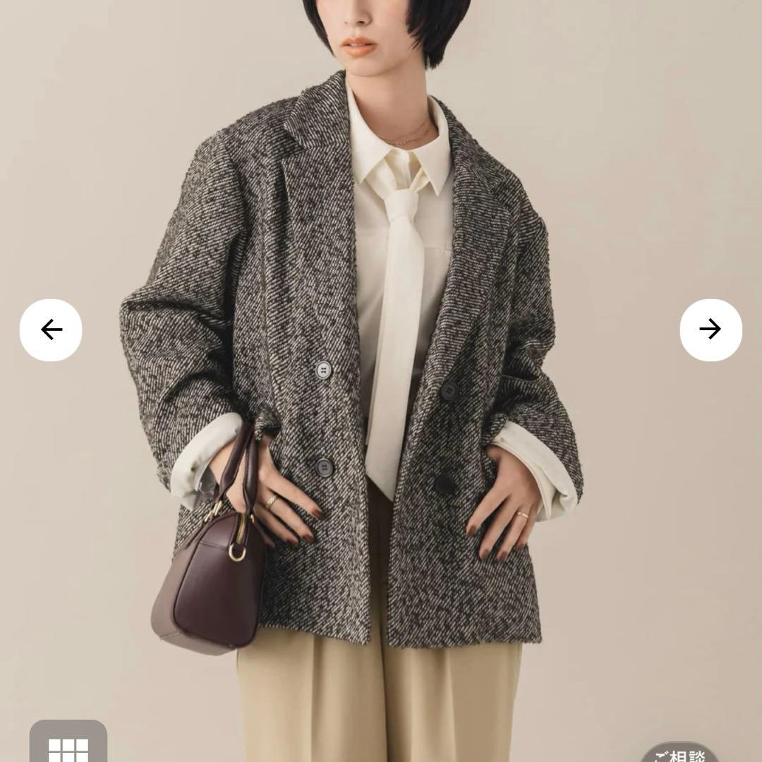 strata COHINA ネップツイードジャケットコート ブラウンミックス